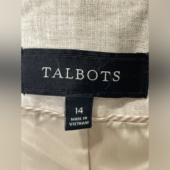 Talbots Open Front Beige Linen Lined Blazer with Pockets - Picture 3 of 6
